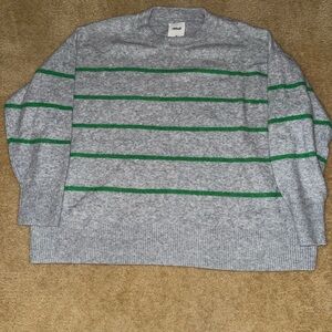 Aerie Oversized Gray Sweater with Green Stripes Sz XL